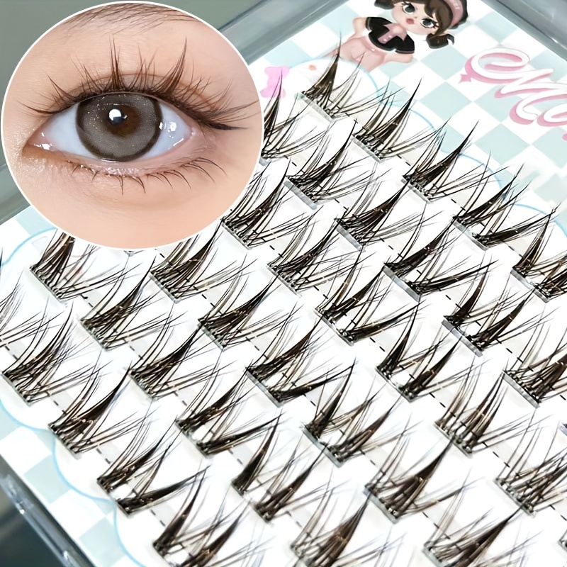 Eyelash Extension Natural - 믹시아오허 라이트 브라운 글루 프리 클러스터